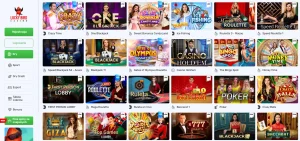 Sekcja Lucky Bird Live Casino z kategoriami stołów